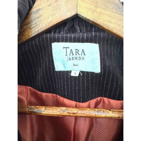 Tara Jarmon Paris Velvet Corduroy Blazer Jacket Black Size 4 Contrast Trim Lined - Picture 3 of 5